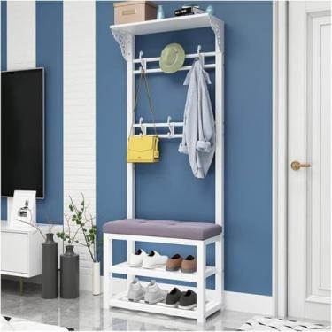 Imagem de Cabideiro Banco De Sapatos Com Assento De Almofada 2 Camadas Armário De Armazenamento De Sapatos Para Sala De Estar Quarto, White Grey Cloth, 100CM