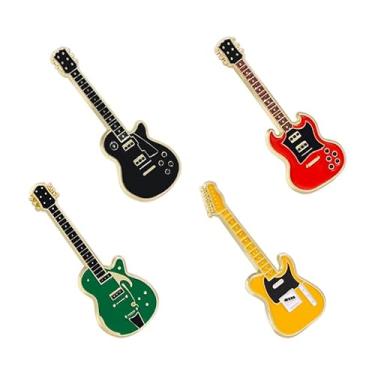 Imagem de Conjunto de 4 peças de broches de guitarra elétrica, broches de instrumento musical, esmaltados, broches de guitarra, emblemas, alfinetes, para camisola, casaco, jaqueta, mochilas, Large, Liga de aço