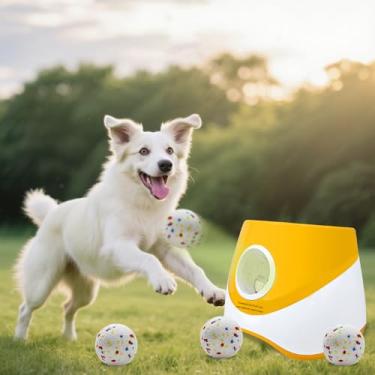 Imagem de MEKAPLE Lançador automático de bolas para cães Samll para cães médios, lançador de bolas de brinquedo interativo atualizado, brinquedos estimulantes mentais ajustáveis à distância com 4 bolas Etpu de