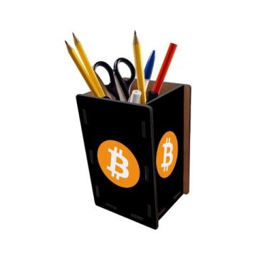 Imagem de Porta Lápis e Canetas Preto Bitcoin Moeda - PoloCat Acessórios
