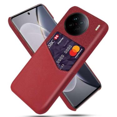 Imagem de Capa para VIVO X90s,Anti-deslizamento,Proteção contra quedas de 360°,Resistência à impressão digital,Tela e caso de couro PU com 1 slot de cartão atrás-Red