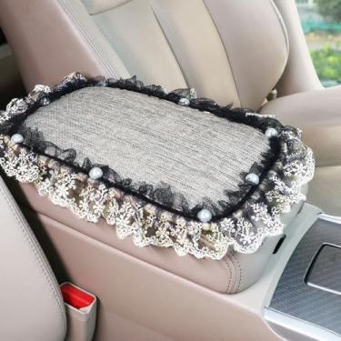Imagem de MINGZAIQIPEI Capa de console central automotiva fofa para console de carro capa de apoio de braço de renda, almofada de apoio de braço central macia e fofa para a maioria dos protetores de decoração
