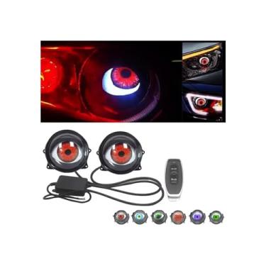 Imagem de 2 peças de luz dinâmica com olhos de diabo para carros com lente, luzes de diabo para farol de carro com controle de interruptor, faróis LED olho de diabo de 12 a 36 V, 6 padrões de olhos ajustáveis