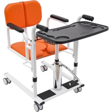 Imagem de Cadeira De Transferência Hidráulica Para Elevação De Paciente Para Casa, Cadeira De Rodas Multifuncional Ao Lado Da Cama, 180° Abrir & Fechar, Auxiliar De Transferência D, Orange