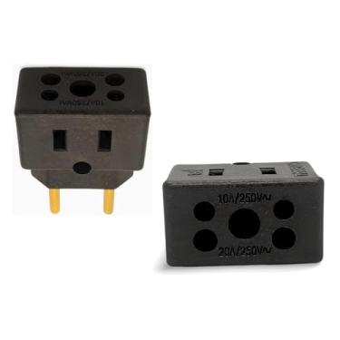Imagem de Adaptador De Tomada preto Universal 3 Pinos Benjamin 10A/20A Para 2 e 3 Pinos Bivolt 110V/220V Para Secadores Chapinhas Air Fryer Fritadeiras Aquecedores Microondas LINHA PREMIUM DUPIN