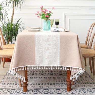 Imagem de KAIJIE Toalha de mesa retangular de primavera verão estampa quadriculada estilo nórdico toalha de mesa de algodão e linho para refeições tapete de mesa com borlas 39 x 63"/100 x 160 cm A-café-branco
