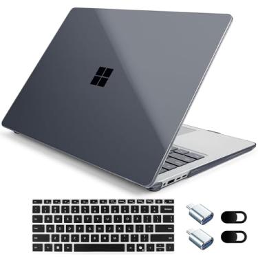 Imagem de Loyrina Capa transparente para laptop Microsoft Surface de 15 polegadas Copilot+ PC 2024 (7ª edição), capa ultrafina leve com capa de teclado macia, adaptador OTG e webcam, preta