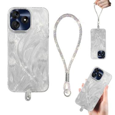 Imagem de DAMONDY Capa para BLU G64L Glitter Bling Case, Slim Shockproof Thin 3D Cute Crystal Lace with Lanyard Wrist Strap Women Girls Back Soft TPU Bumper Capa protetora para BLU G64L 2025-Prata