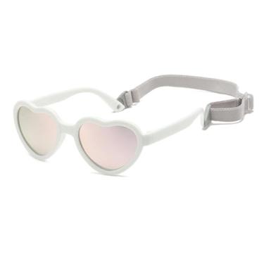 Imagem de FBHLZ Óculos de sol polarizados Baby Heart para crianças, flexível, dobrável, com alça ajustável, idade de 0 a 24 meses, Branco, One Size
