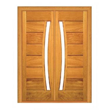 Imagem de Porta Dupla de Abrir Pavuna com Visor - Madeira Maciça - Angelim