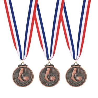Imagem de PATIKIL Medalhas de prêmio de metal de 5 cm, 3 medalhas de vencedor com fita de pescoço para participação de adultos, marrom (estilo futebol)