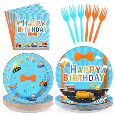 Imagem de 96 peças de artigos de festa de desenho animado azul laranja pratos de papel de professor de inglês azul laranja prato de festa de aniversário utensílios de mesa para meninos meninas crianças