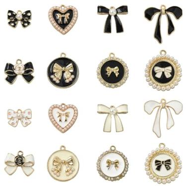Imagem de UR URLIFEHALL 32 peças, 16 estilos, pingente de laço esmaltado, imitação de pérola, lindos pingentes de gravata borboleta para colar, pulseira, brincos, suprimentos de artesanato DIY