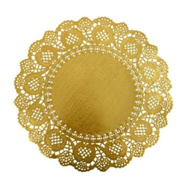 Imagem de Doilies toalha de papel rendado Redondo Dourado 36cm 52un - TodaTreco