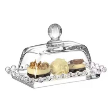 Imagem de Manteigueira De Cristal Com Perolas 14x9x8cm Com Tampa Luxo - Rojemac
