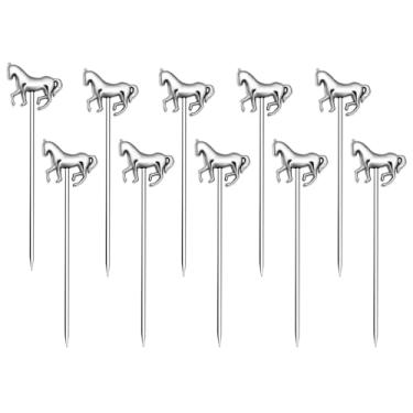 Imagem de LD-YUNJIA Palitos de coquetel de cavalo, palitos de aço inoxidável para bar churrasco frutas, palitos de bebida Bloody Mary 10 peças (prata)