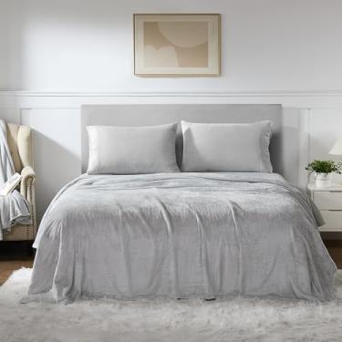 Imagem de Lençóis de lã King Size – Lençol de microlã quente quentinho para o clima frio outono/inverno – Lençol de cima e fronhas de microlã