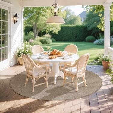 Imagem de LBRO2M Tapete de juta sintética 10 x 10 redondo lavável para sala de estar, sala de jantar, quarto, aparência de juta natural, tapete durável, sólido, sem queda, ecológico (4 x 4 natural)