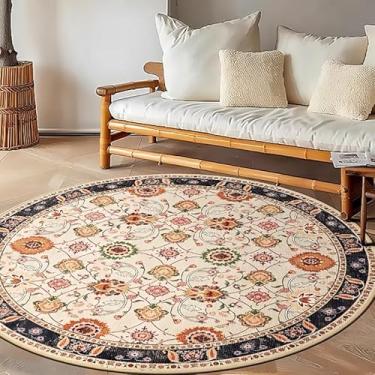 Imagem de Poowe Tapete redondo para sala de estar – 10 m, lavável, neutro, moderno, abstrato, floral, macio, fofo, circular, piso interno, tapete antiderrapante para quarto, embaixo da mesa de jantar, decoração