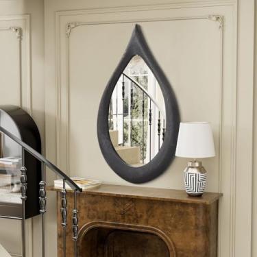 Imagem de Espelhos de gota para parede espelho assimétrico com moldura de madeira espelhos de banheiro irregulares espelho decorativo preto vintage para quarto, sala de estar, entrada