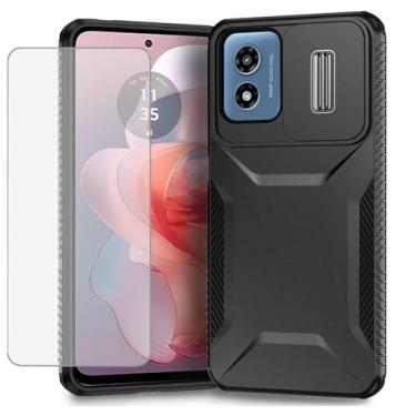 Imagem de Ueokeird Capa para Moto G Play 2024 4G/Moto G Play Gen 3/Moto G22 Capa com protetor de tela de vidro temperado e capa de câmera deslizante, capa de telefone resistente antiderrapante para Motorola