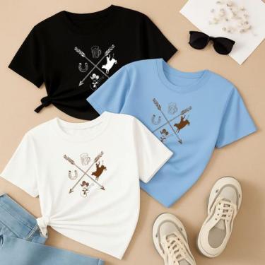 Imagem de Kit com 3 Camisetas Estampadas Flechas Peão COuntry Roça Fazendeira Sh