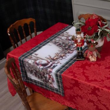 Imagem de Kit Toalha De Mesa Retangular Jacquard 3,00x1,50 (8 Lugares) + 1 Caminhos de Mesa (Decoração Natalina, Decorativa Para Natal) (NOEL E RENAS)