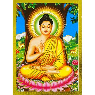 Imagem de Crafts of India Blessing Lord Buddha Pôster/Reimpressão Hindu God Picture with Golden Foil (Sem moldura: Tamanho 12 x 18 cm)
