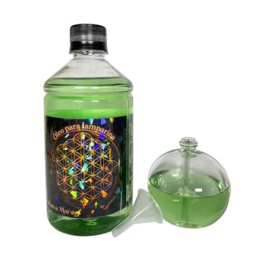 Imagem de Kit Vela Líquida de Vidro Bolinha Decorativa + Fluido de 500ml + Pavio com Chama Regulável - para Altar/Spa/Casamento/Jantar/Festa/Ritual/Batizado (Verde)