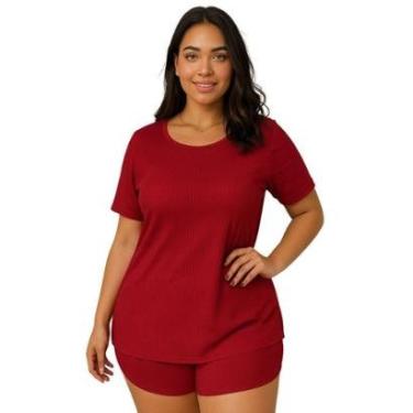 Imagem de Pijama Plus Size de Suede Canelado Blusa e Short Baby Doll Juliana 50 52 54 56-Feminino
