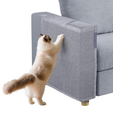 Imagem de Protetor de sofá contra arranhões para gatos com sisal natural para proteger móveis de sofás e cadeiras de 40 cm A x 50 cm L (cinza escuro, mão direita)