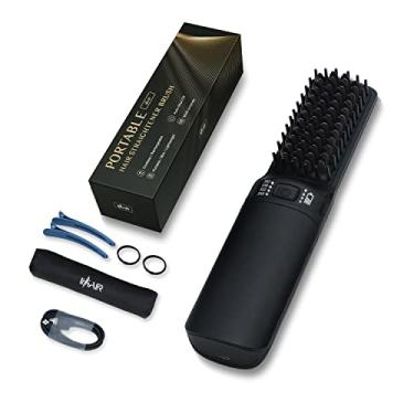 Imagem de Escova alisadora de cabelo quente, mini alisador de cabelo portátil, recarregável por USB, 6400 mAh, pente alisador de cabelo 2 em 1 com recurso antiqueimadura para mulheres e homens (preto)