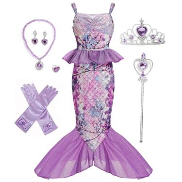 Imagem de Gesikai Fantasia de sereia para meninas, vestido de sereia, fantasia de Halloween para meninas
