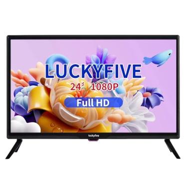 Imagem de luckyfive Smart TV Full HD de 24 polegadas (1080p) com conectividade Wi-Fi e Bluetooth, Android TV, Google Play Store, TV LED de tela plana com Netflix, Disney+, YouTube, suporta canais locais e TV