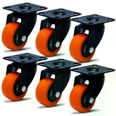 Imagem de Kit 6 Rodízios Placa Linha 1.5/8" Black Amarelo 41mm Anti Risco Móveis
