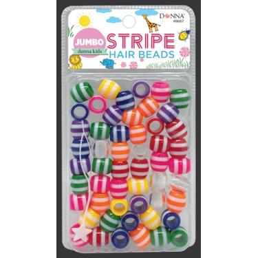 Imagem de DONNA Contas de cabelo de plástico listradas jumbo, contas de plástico para tranças de cabelo faça você mesmo, 1 peça de contas rápidas para tranças de cabelo infantis, 1 peça de cor mista escura