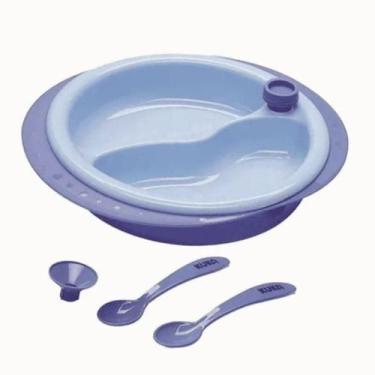 Imagem de Prato Térmico Infantil com Ventosa Divisória Colher Azul - DPC
