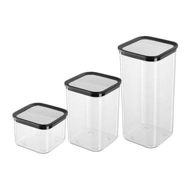 Imagem de Kit 3 Potes Herméticos Empilháveis Quadrado Transparente para Cozinha Despensa Geladeira Com Tampa de Silicone