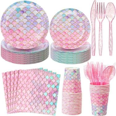 Imagem de Conjunto de talheres de festa SiliFine Mermaid 336 unidades para 48 co