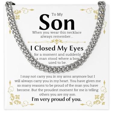 Imagem de Mapileng Colar de corrente cubana To My Son From Mom And Dad com cartão de mensagem e caixa, colar de menino, presente de filho, presentes de mãe, aniversário, formatura, casamento, presentes de Natal