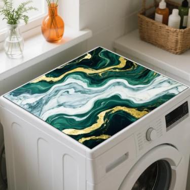 Imagem de GLOBLELAND Tapete de cobertura contra poeira de lavadora de lavanderia padrão mármore 59,9 x 59,9 cm com textura dourada para máquina de lavar roupa protetor de topo retrô antiderrapante para secadora
