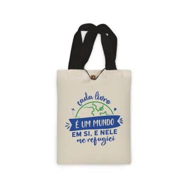 Imagem de Ecobag presente pequena livro book algodão sustentável cru ou preta kindle capa presente natal dia dos professores