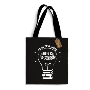 Imagem de Ecobag presente pequena livro book algodão sustentável cru ou preta kindle capa presente natal dia dos professores