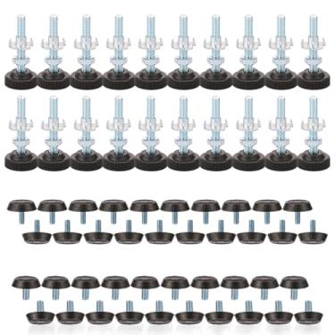 Imagem de MABCIRY 60 peças de pés de nivelamento ajustáveis, parafuso para pés de móveis resistentes, pé nivelador de móveis com porcas, niveladores de perna de mesa à prova de ferrugem, parafuso com inserções