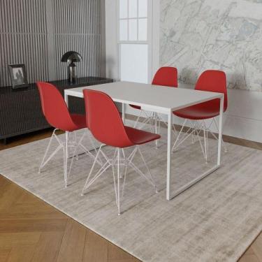 Imagem de Mesa Industrial Base Ferro Branco Tampo 137X90 Branco 4 Cadeiras Ferro