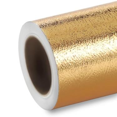 Imagem de HTVRONT Vinil permanente texturizado metálico, vinil autoadesivo cromado dourado de 30,5 cm x 1,8 m compatível com máquina de corte Cricut, silhueta, cortadores de camafeu, placas, scrapbooking