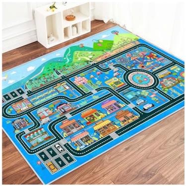 Imagem de Fuzorise Tapete de carro infantil, tapete de estrada urbana para sala de jogos, quarto, meninos e meninas, adequado para crianças e crianças, educação e sala de aula.