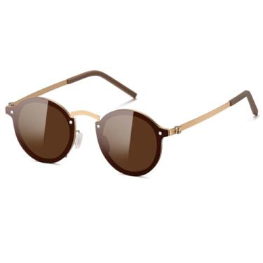 Imagem de Long Keeper Óculos de sol com matiz ajustável, redondo, polarizado, multiengrenagens, fino, leve, caminhadas, condução, pesca, Dourado, marrom