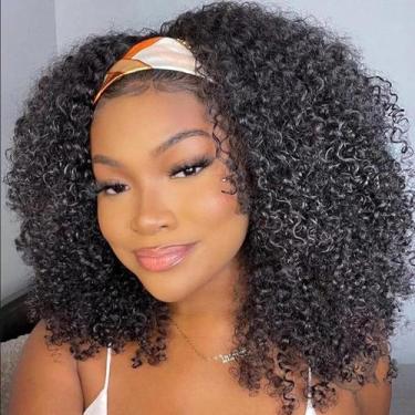 Imagem de Peruca com faixa de cabeça XSY Kinky Curly 100% cabelo humano 35 cm na