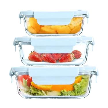 Imagem de Jogo C/ 3 Potes de Vidro Marmita C/ Tampa Retangular 410ml/680ml/1000ml CORES